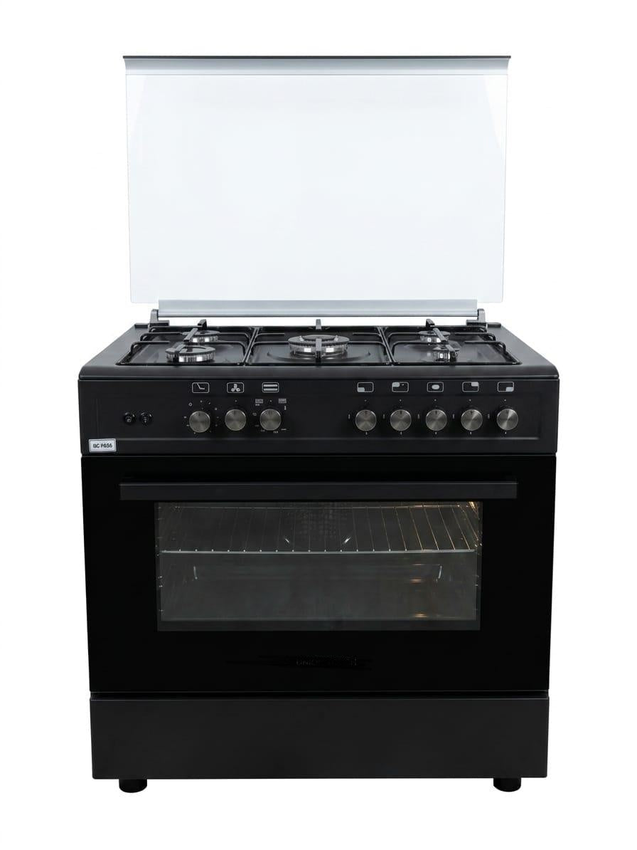 Extra Gas Cooker Oven, 90Cm, 5Burners, 1Fan & 1Turbo, Black - OK96EBB-4