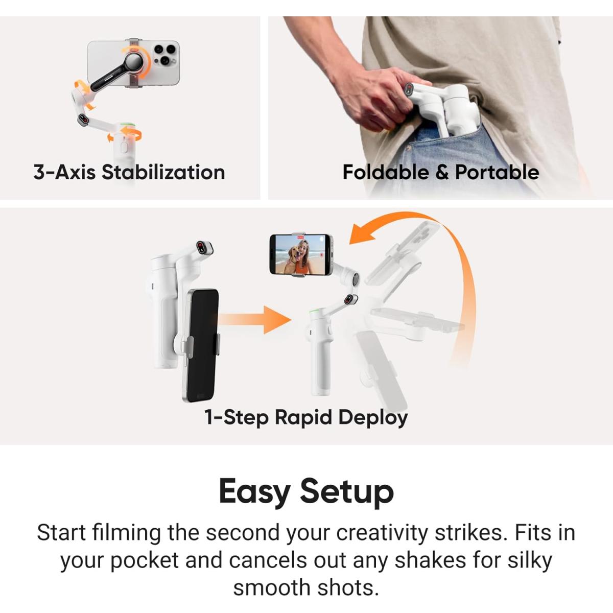 INSTA360 Flow 2 Pro Creator Bundle Grey Foldable Ai Phone Gimbal
