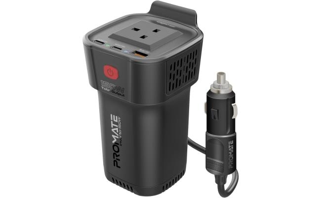 Promate 4 - In - 1 Multi - Port DC to AC Car Power Inverter with 150W AC Socket