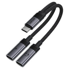 Acefast J14 - USB-C To 2x USB-C, 60W Fast Charging, Hi-Fi Audio, Aluminum Alloy, Plug & Play - Black