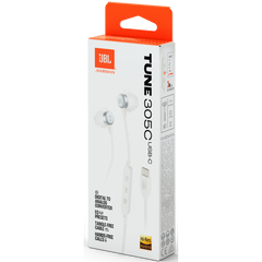 Jbl Tune 305c Usb Wired Hi Res Headphones, 12.5 Mm Dynamic Driver, Eq Presets Control, Tangle Free Flat Cable, 20hz 40 Khz Frequency Response, Built In Mic, Usb C Conneivity, White