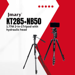 Jmary Professional 2 in 1 Tripod & Monopod KT285+NB50 with Fluid Hydraulic Head, Adjustable Height MAX. 175cm, Compa Foldable 44.5cm, Heavy Duty Stable Stand - Black