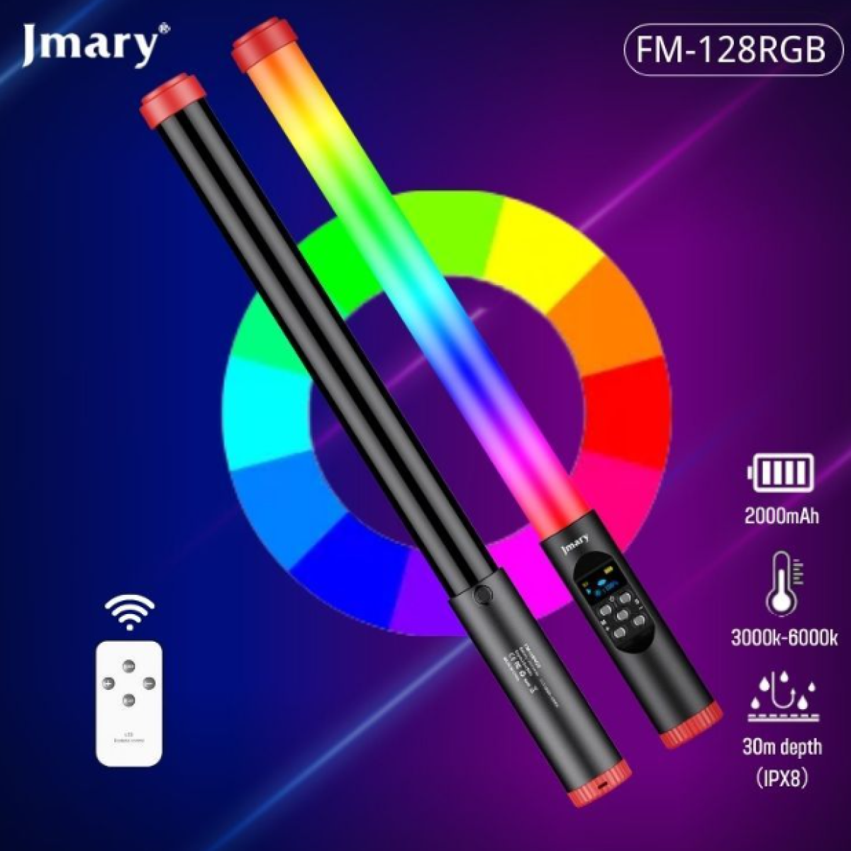 Jmary FM-128RGB Waterproof RGB LED Light Wand with Remote