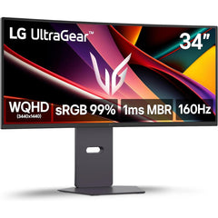 LG Ultragear 34G600A 34” 2K WQHD 1800R Curved 160Hz, 1ms HDR10 99% sRGB Dynamic Action Sync w/ Adjustable Stand & Built-in Speakers