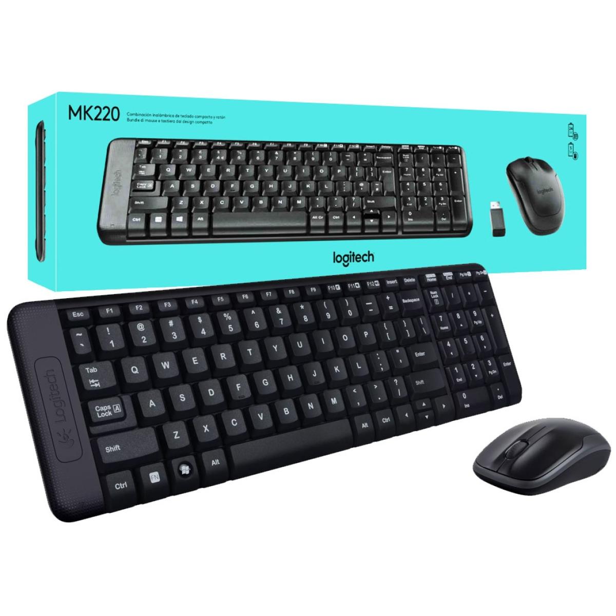 Logitech MK220 Compa Wireless Keyboard & Mouse Set for Windows Unifying USB-Receiver 24 Month Battery - Black