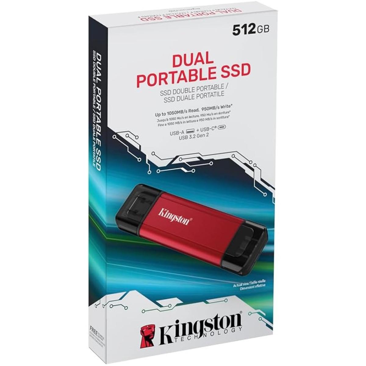 Kingston 512gb Dual Usb A & C Portable Ssd Durable Metal Casing Up To 1050mb/s Usb 3.2 Gen 2 Support Windows, Macos, Linux , Chrome , Android™, Ios/ipados