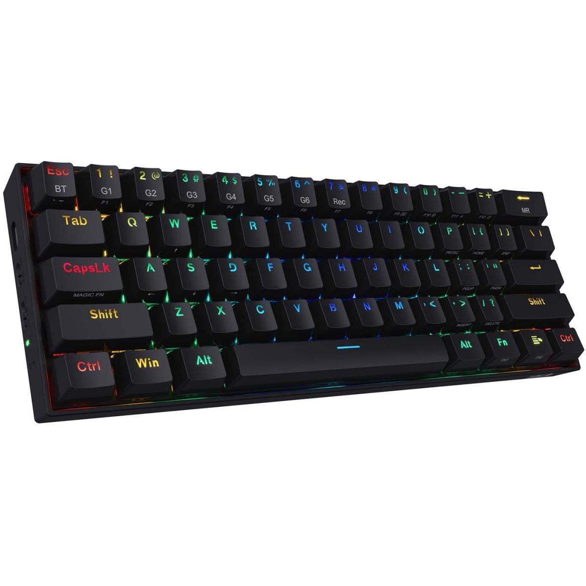 Redragon K530 Pro Draconic 60% Wireless Rgb Mechanical Keyboard, Bt/2.4ghz/wired 3 Mode 61 Keys Compa Gaming Keyboard W/hot Swap Socket, Free Mod Plate Mounted Pcb & Taile Brown Switch Black - CompuMe