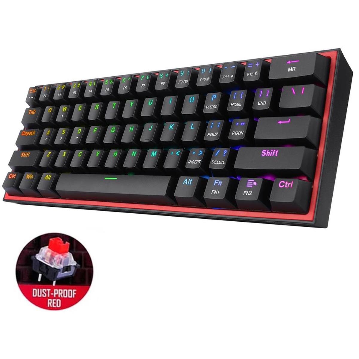Redragon K617 Fizz RGB 60% 61 Keys Detachable Cable Mechanical Red Switches - Black