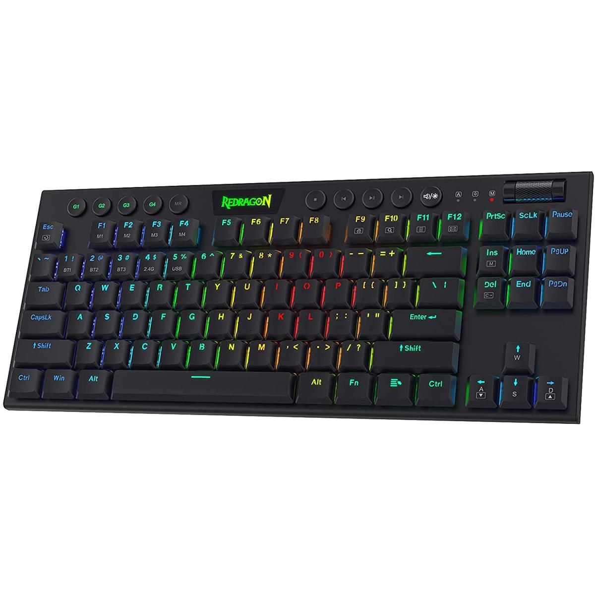 Redragon K621 Horus Tkl Rgb Mechanical Wire & Bluetooth & Wireless Low Profile Linear Red Switch Black