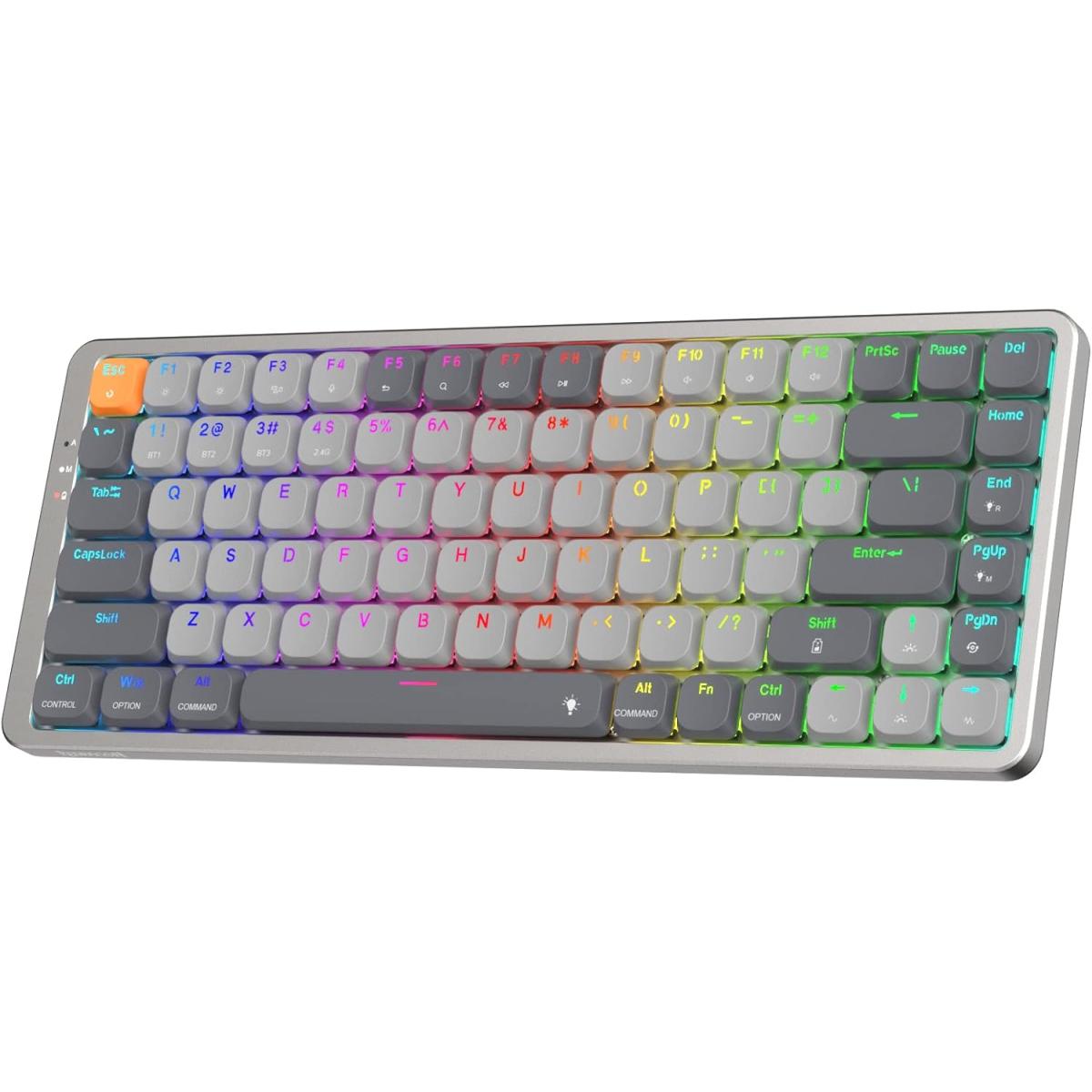 Redragon K652gg 75% Wireless Rgb Mechanical Keyboard, Tri Mode 84 Keys Ultra Thin Gaming Keyboard W/aluminum Top Plate, 100% Supported Win/mac System & Low Profile Red Switch - CompuMe