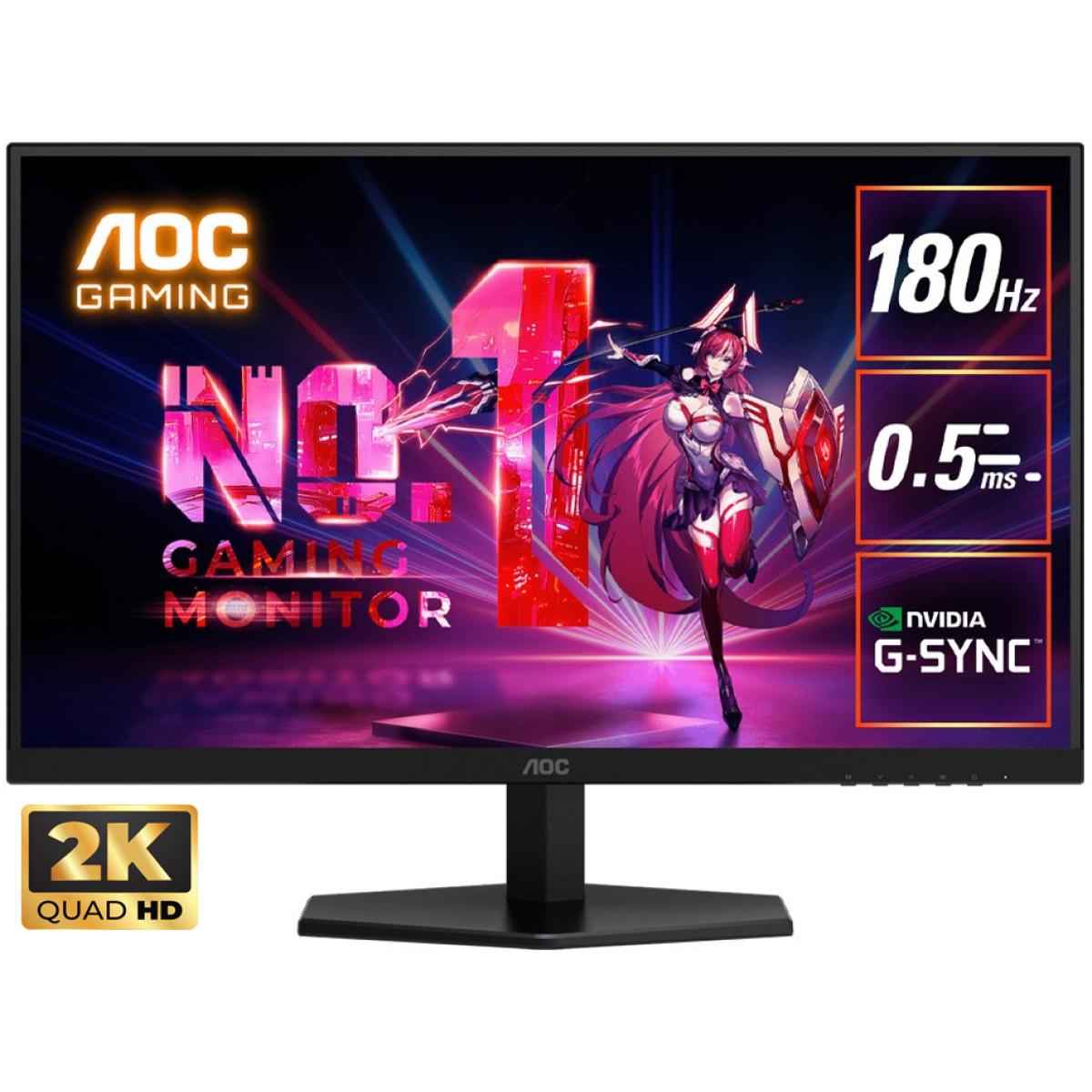 Aoc Q27g40e Gaming 27" Fast Ips 2k Qhd 180hz 0.5ms Hdr10 Srgb 127% Flicker Free Six Game Modes G Sync Compatible W/ Hdmi 2.0 & Displayport
