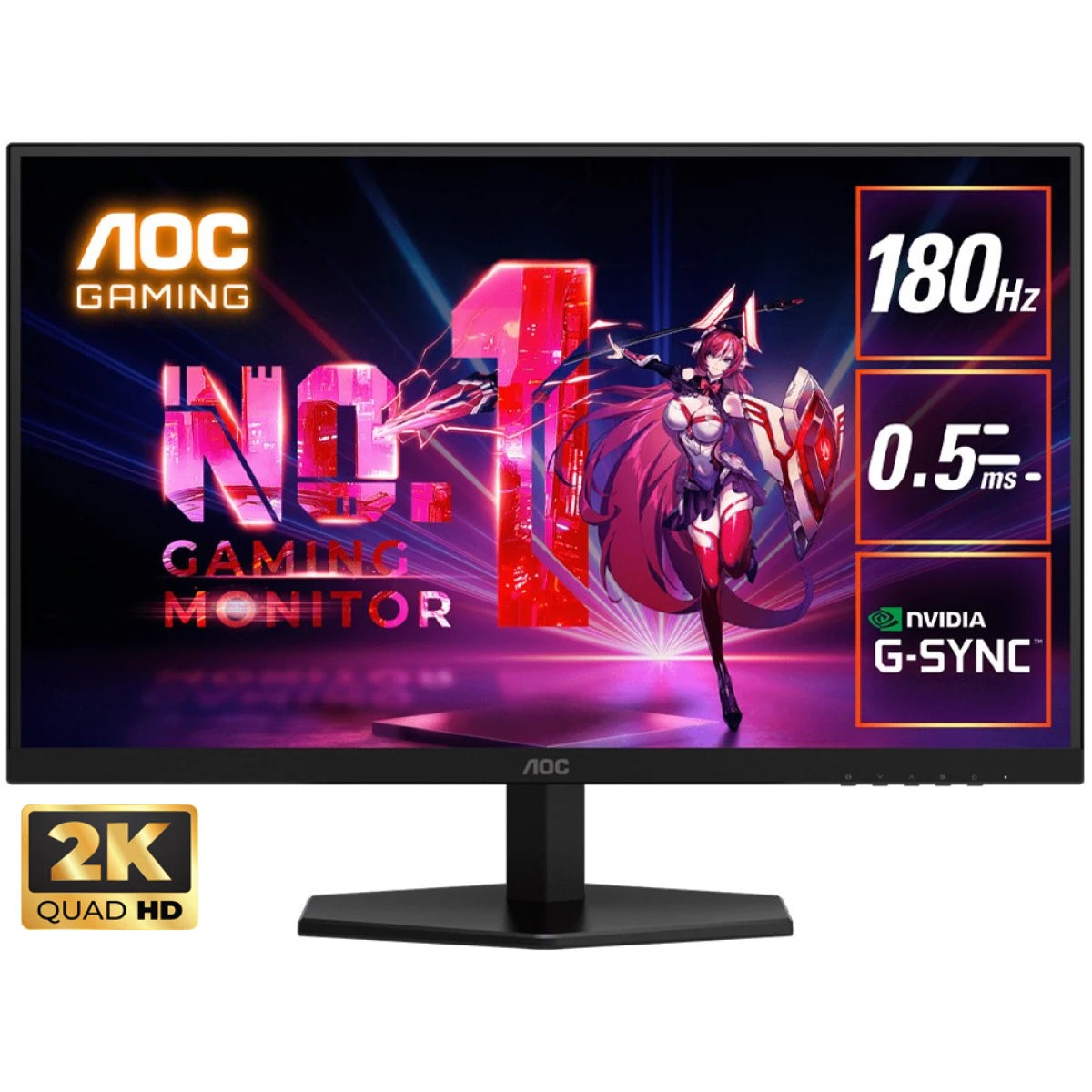 AOC Q27G40E Gaming 27" Fast IPS 2K QHD 180Hz 0.5ms HDR10 sRGB 127% Flicker-Free Six Game Modes G-Sync Compatible w/ HDMI 2.0 & DisplayPort