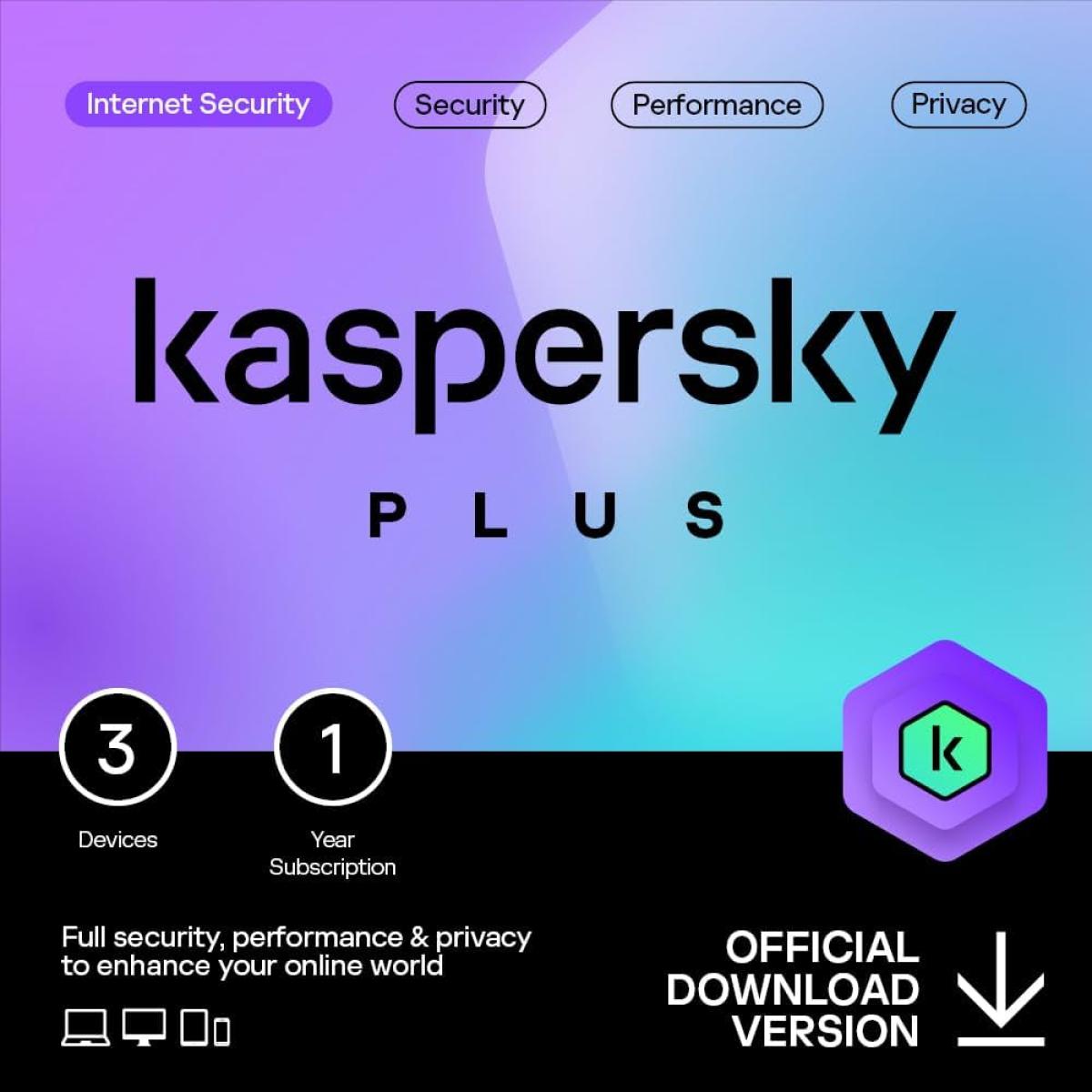 KASPERSKY Plus Internet Security Anti-Phishing & Firewall Unlimited VPN Password Manager Online Banking Protection PC/Mac/Mobile For 5 Devices 1 Year