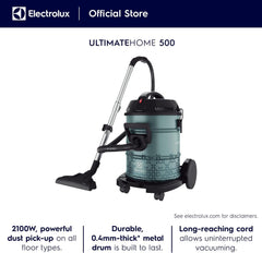 Electrolux Drum Vacuum Cleaner Dry Blower, 2100Watts, 21Lit, 2Speed, Green - EFW51612