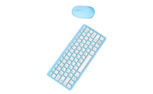 Kb Kw901 Wireless Mini Chocolate Keyboard & Mouse Combo Blue & White