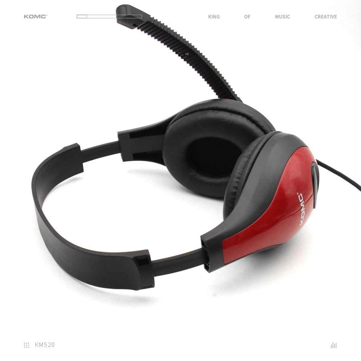 KOMC KM-520 Black Red Over Ear Headphones with Mic for Extraordinary Hearing Experience