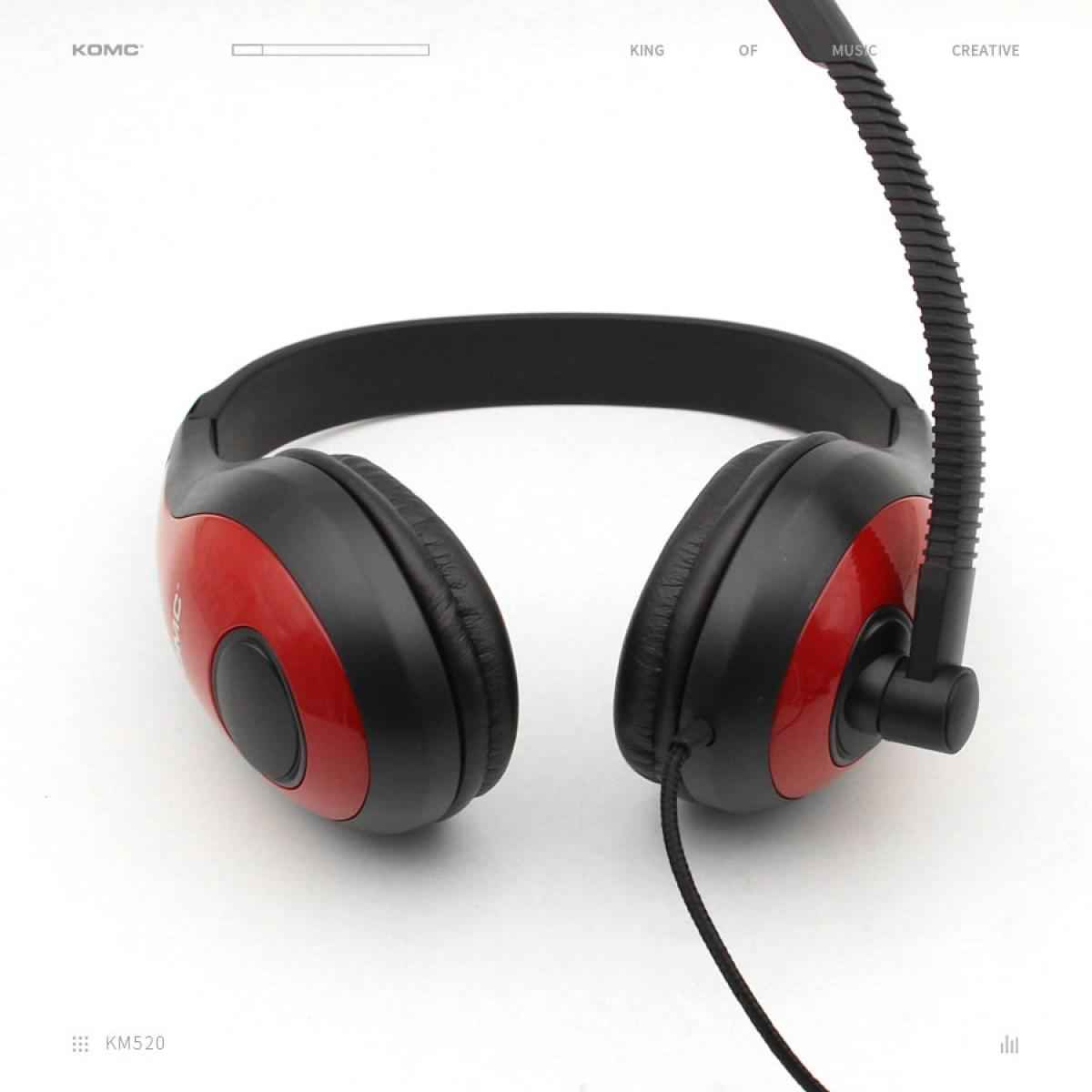 KOMC KM-520 Black Red Over Ear Headphones with Mic for Extraordinary Hearing Experience