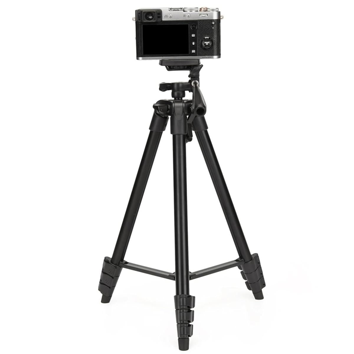 JMARY KP - 2205 Aluminum Tripod (134CM), 4 - Section Aluminum Legs, Universal Lightweight Tripod with Mobile Phone Holder Mount - Black