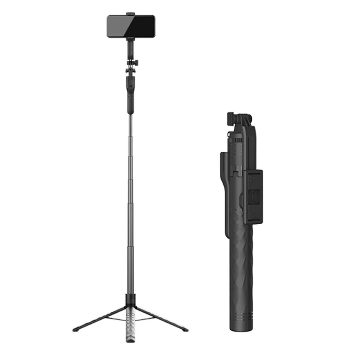 JMARY KT - 239 1.75 meter Telescopic Selfie Stick Tripod Stand Cell Phone Clip Rotation Design Camera Mount Holder - Black
