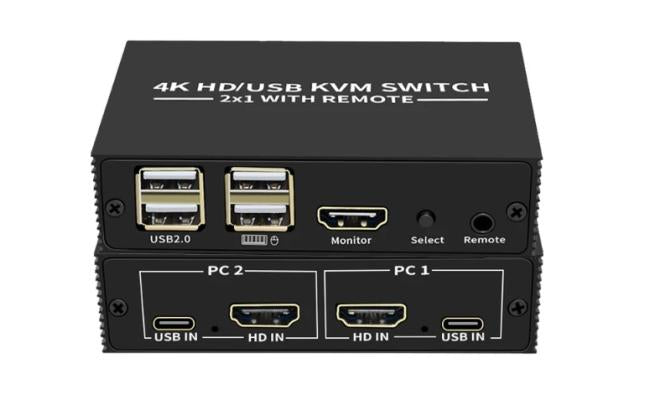2 Port Hdmi Usb Kvm Switch, 4k Plastic With Built In Cables