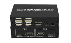 2 Port Hdmi Usb Kvm Switch, 4k Plastic With Built In Cables