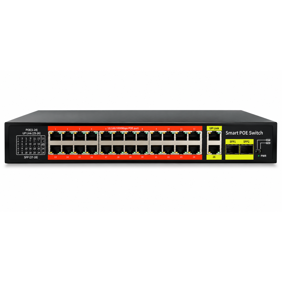 Key-Vision-AI 28-Port Gigabit PoE Switch 300W | 24 PoE Ports + 2 Uplink + 2 SFP
