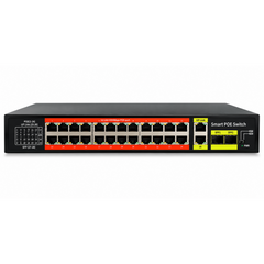 Key-Vision-AI 28-Port Gigabit PoE Switch 300W | 24 PoE Ports + 2 Uplink + 2 SFP