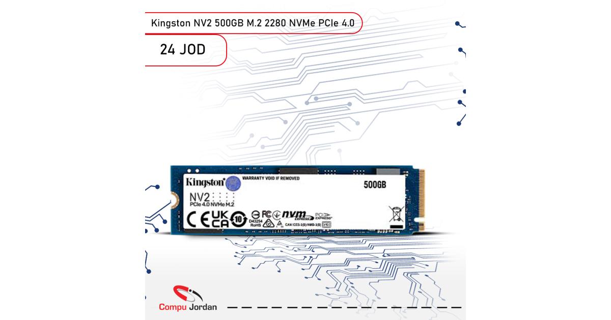 Kingston NV2 500GB M.2 2280 NVMe PCIe 4.0 Internal SSD Up to 3500 MB/s