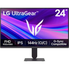 LG 24G411A Ultragear 24" Full HD IPS Gaming Monitor, 144Hz (O/C), 1ms MBR, NVIDIA G-Sync Compatible, AMD FreeSync, HDR10, HDMI, DisplayPort, Slim Stand, Black