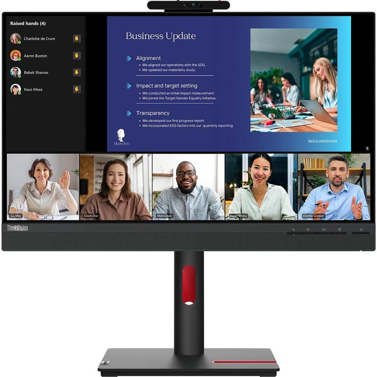 Lenovo ThinkVision T24v-30 24" IPS Full HD 75Hz Conferencing Monitor Adjustable Stand Built In 2MP Webcam & Speakers & Mic w/ HDMI , DP, VGA & USB Hub