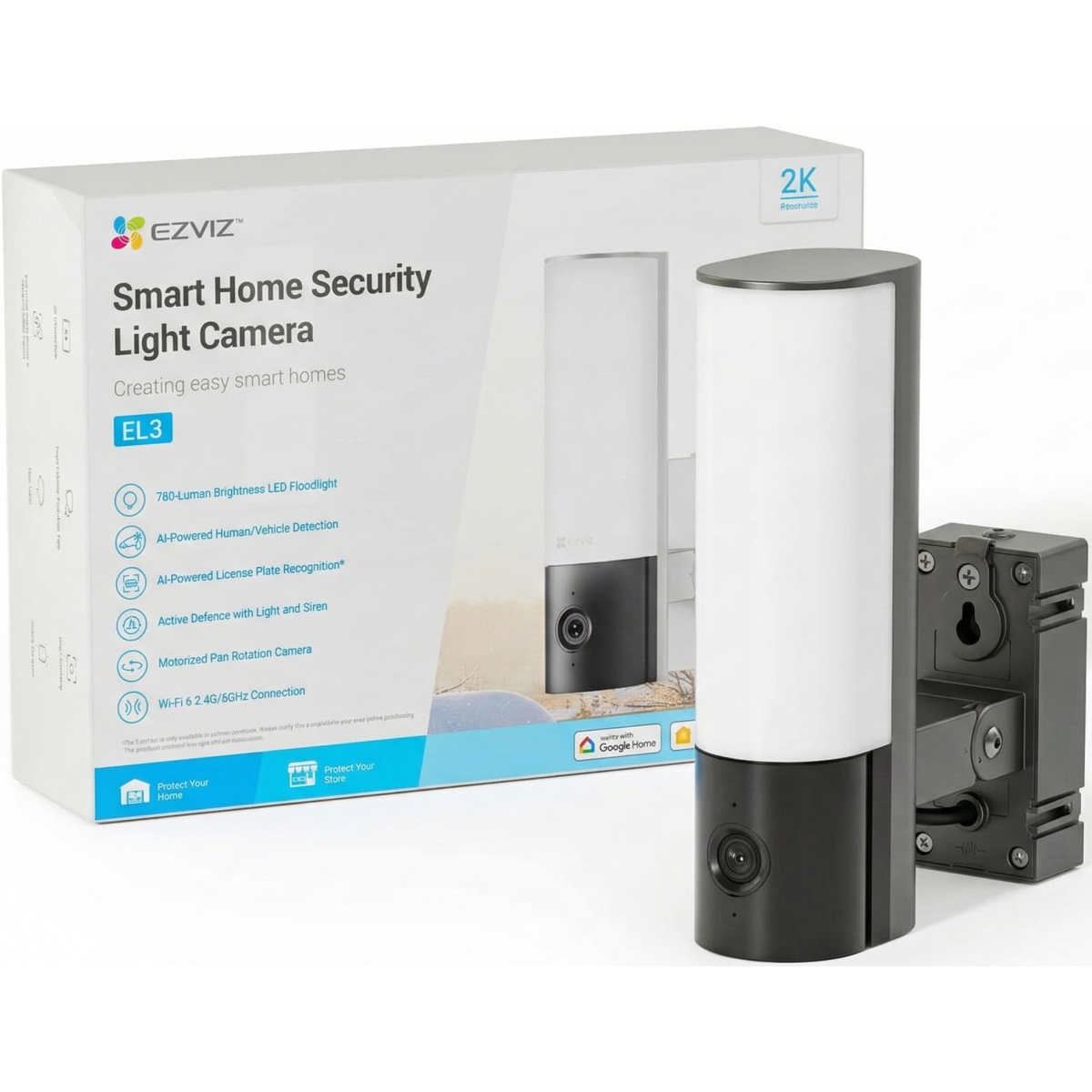 Ezviz El3 2k Outdoor Wi Fi Camera With Lamp, Outdoor Surveillance Camera, Integrated Light, Human/vehicle Deteion With Ai, Two Way Audio, Colour Night Vision