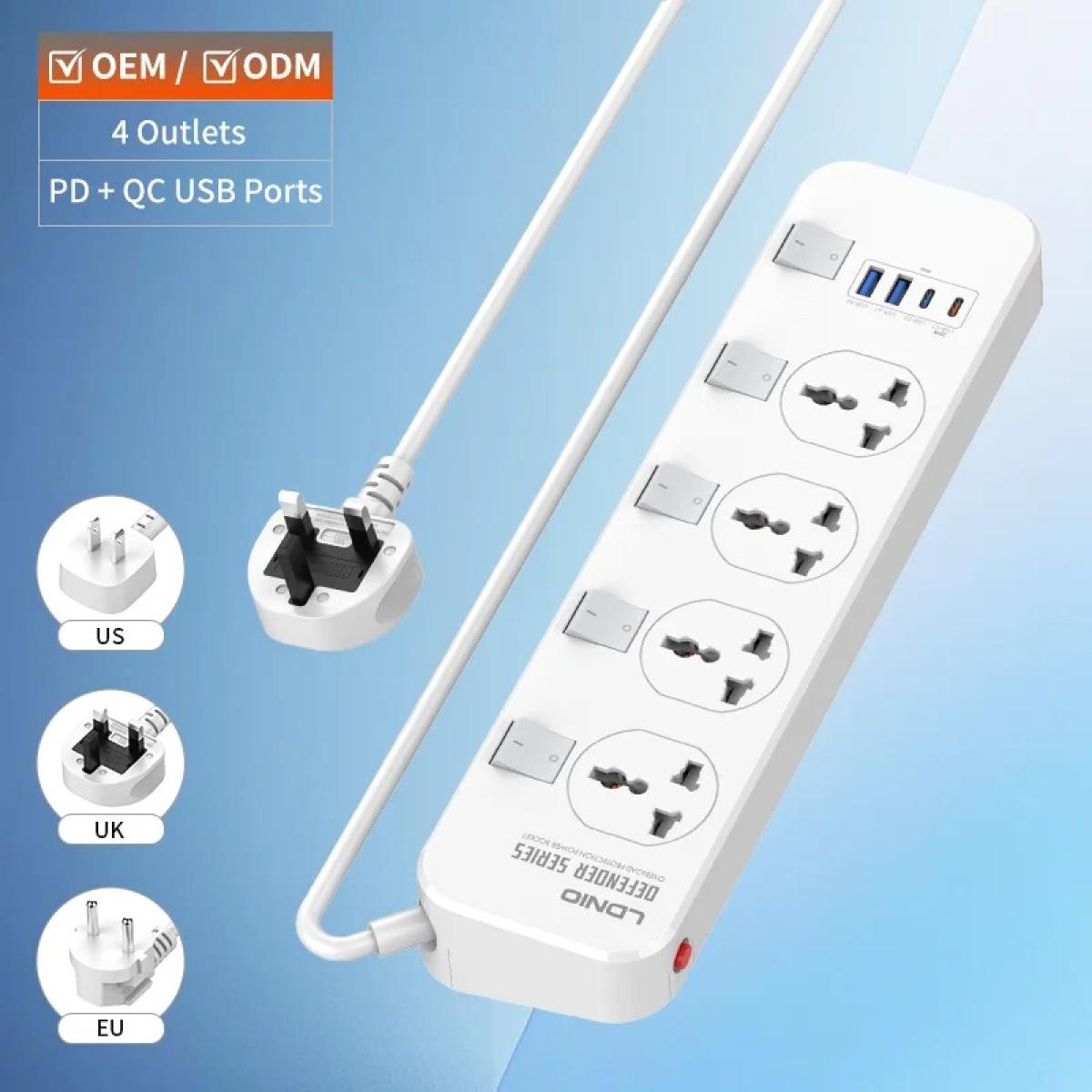 LDNIO SC4408C Overload Protector Electric Extension Socket Universal Plug Type Power Strip with 4 USB Ports Socket - White LDNIO SC4408C Overload Protector Electric Extension Socket Universal Plug Type Power Strip with 4 USB Ports Socket - White