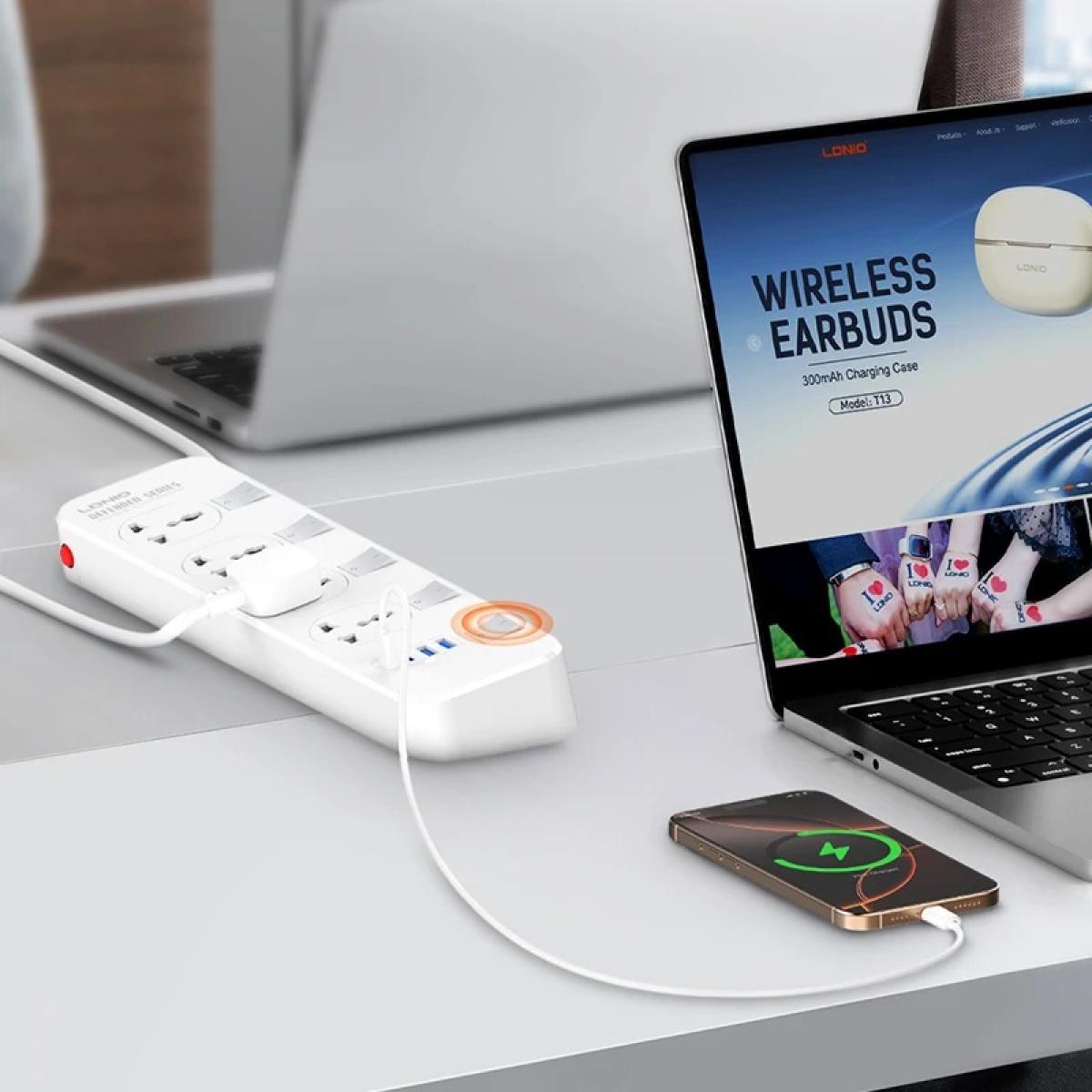 LDNIO SC4408C Overload Protector Electric Extension Socket Universal Plug Type Power Strip with 4 USB Ports Socket - White LDNIO SC4408C Overload Protector Electric Extension Socket Universal Plug Type Power Strip with 4 USB Ports Socket - White
