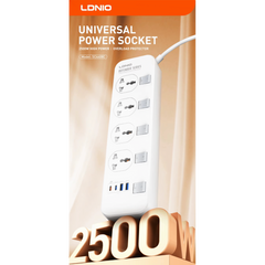 LDNIO SC4408C Overload Protector Electric Extension Socket Universal Plug Type Power Strip with 4 USB Ports Socket - White