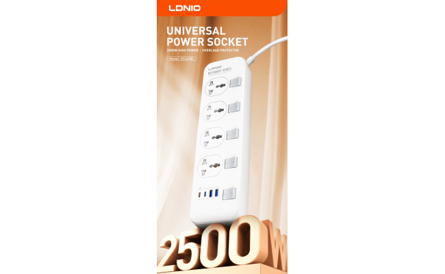 LDNIO SC4408C Overload Protector Electric Extension Socket Universal Plug Type Power Strip with 4 USB Ports Socket - White LDNIO SC4408C Overload Protector Electric Extension Socket Universal Plug Type Power Strip with 4 USB Ports Socket - White