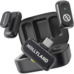 Hollyland Lark A1 Dou Wireless Microphone for iPhone 17/16/15 & Android, 48kHz/24-bit, 3-Level Intelligent Noise Cancel, Mini Mic for YouTube, Podcast, Vlogging (2TX + USB-C RX + Charging Case) - Black