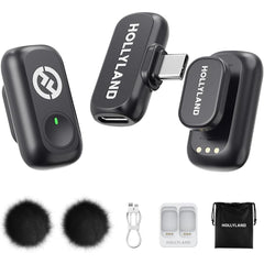 Hollyland Lark A1 Mini Wireless Microphone for iPhone 17/16/15 & Android, 48kHz/24-bit, 3-Level Intelligent Noise Cancel, Mini Mic for YouTube, Podcast, Vlogging (Black, 2TX + USB-C RX) - Black