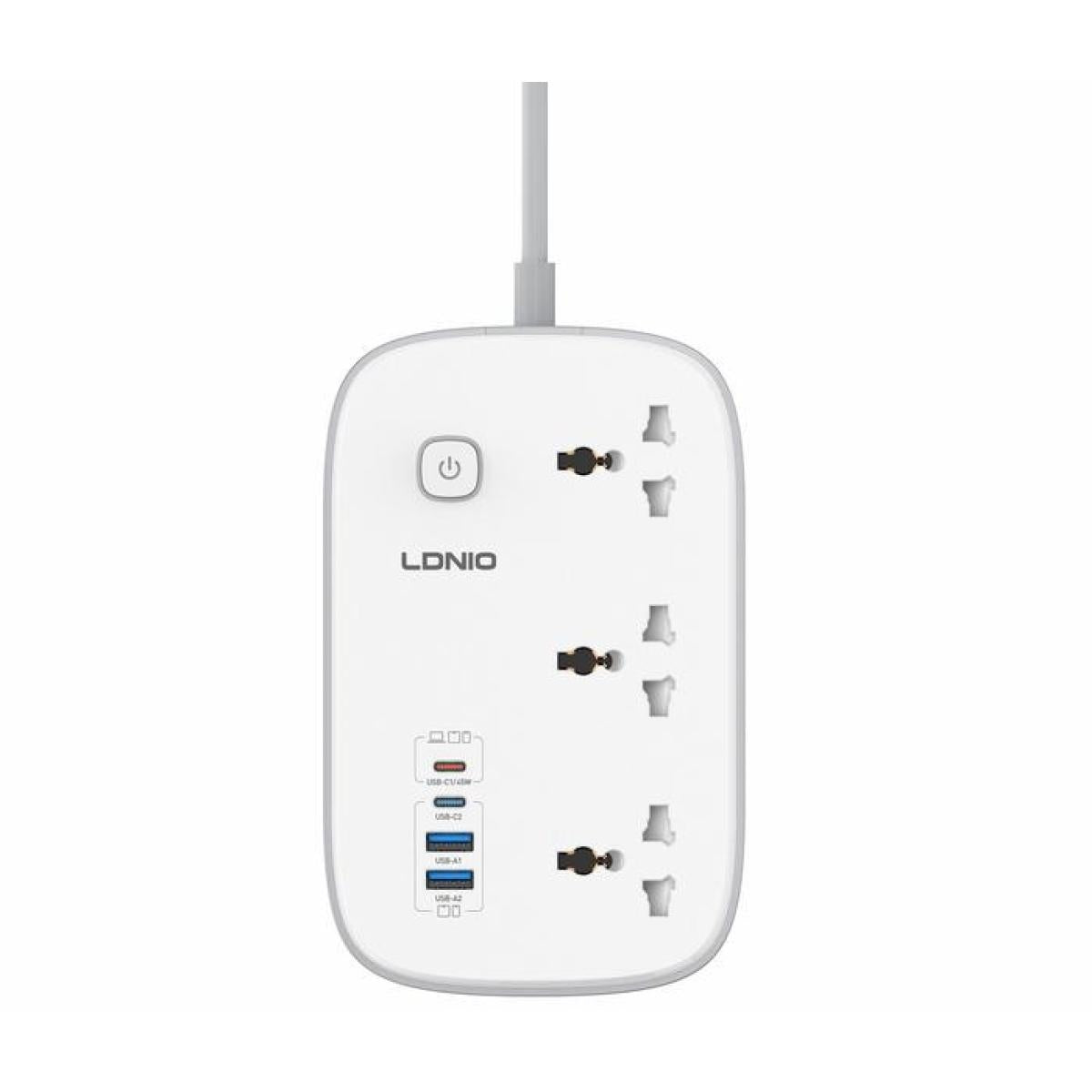 Ldnio Sc6 Universal Power Socket 3250w Usb C Pd Fast Charging 3 Outlet Multi Plug Extension Cord, 2m Cable Surge Proteor White