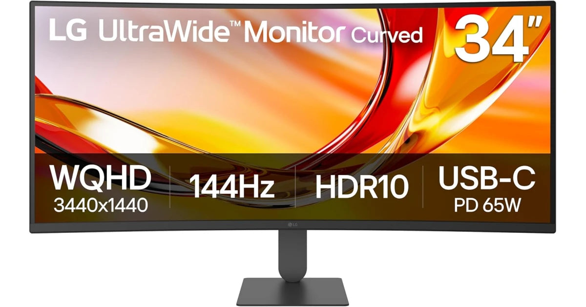 LG 34U640B-B UltraWide U6 Curved | WQHD 21:9 144Hz, All-in-One USB Type-C, Height & Tilt Adjustable Stand - Productivity Monitor