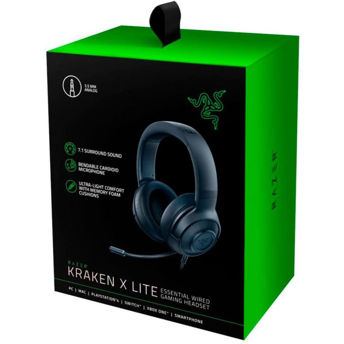 Razer Kraken X Lite 3.5mm Lightweight WIred Gaming Headset 7.1 Surround Sound w- Bendable Noise Cancelling Mic Multiplatform: PC, PS4, Xbox, Nintendo - RZ04-02950100-R381 - - CompuMe