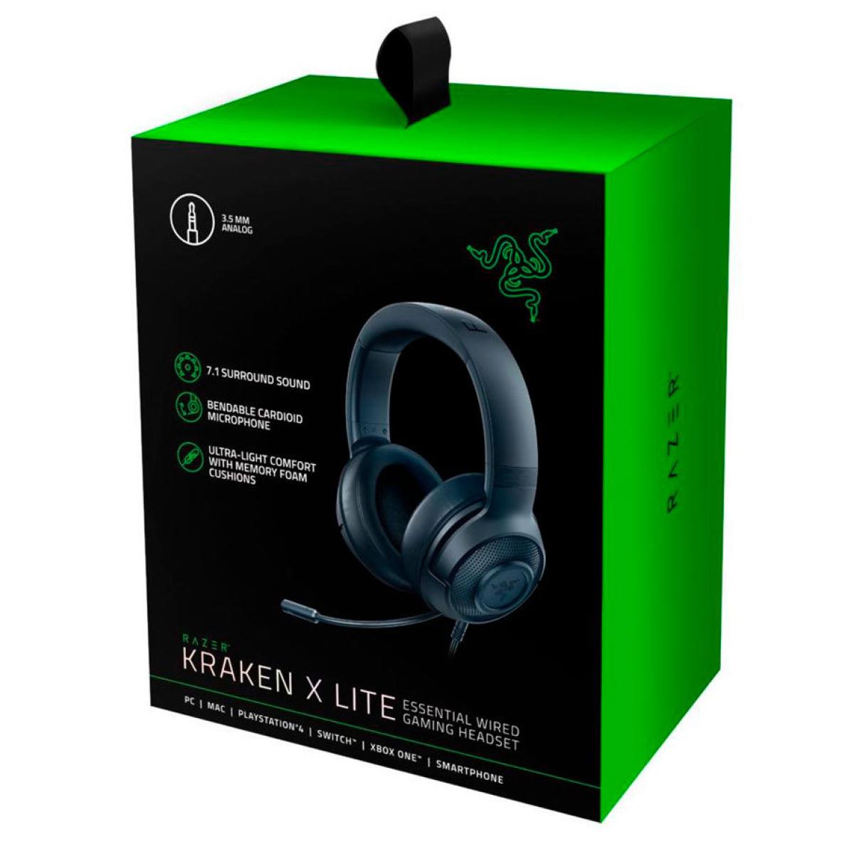 Razer Kraken X Lite Ultralight 7.1 Surround Sound Aluminum Frame Bendable Cardioid Microphone For Pc, Ps4, Ps5, Switch, Xbox One, Xbox Series X & S, Mobile Black