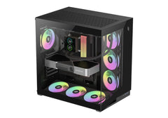 GameMax NEX C56 Black – Premium Panoramic ARGB Gaming Case, 12° Inclined Airflow, Dual‑Chamber, 7×ARGB Fans, Vertical GPU Support