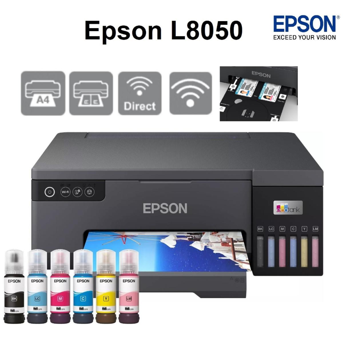 Epson Ecotank L8050 High Volume 6 Colour A4 Photo Printer 10x15cm Borderless Photos 5.760 X 1.440 Dpi Resolution 22 Ppm - CompuMe