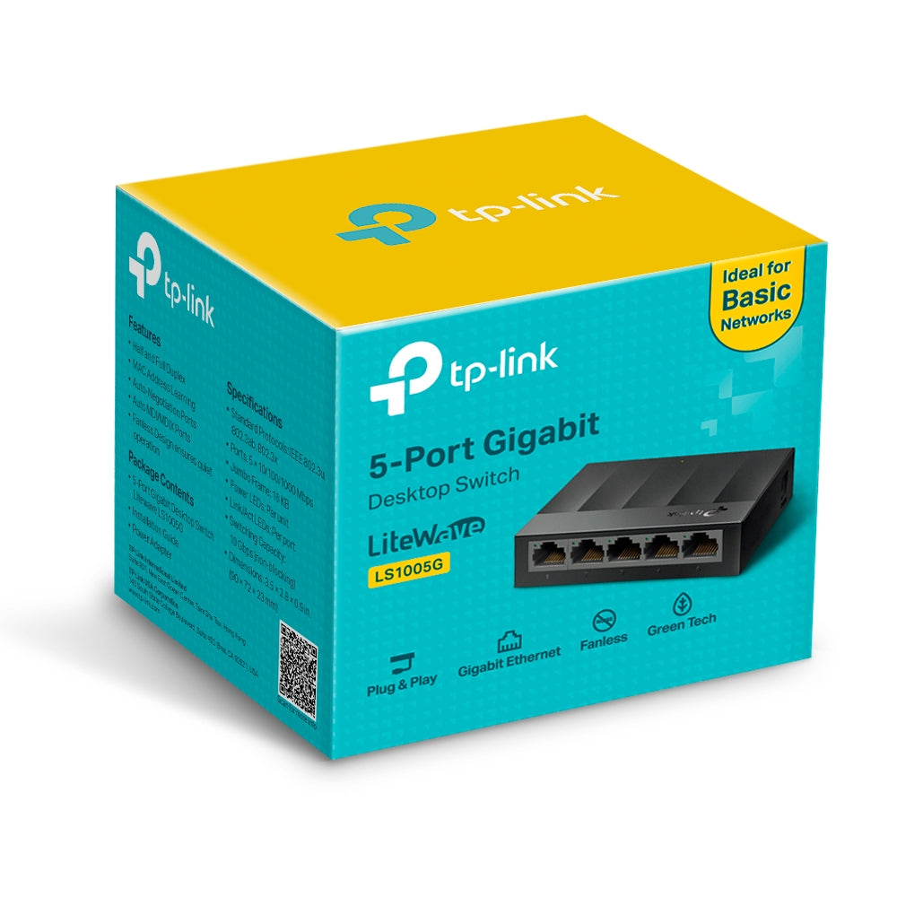 TP-Link LS1005G 5-Port Gigabit Desktop Switch – 10/100/1000Mbps, Fanless