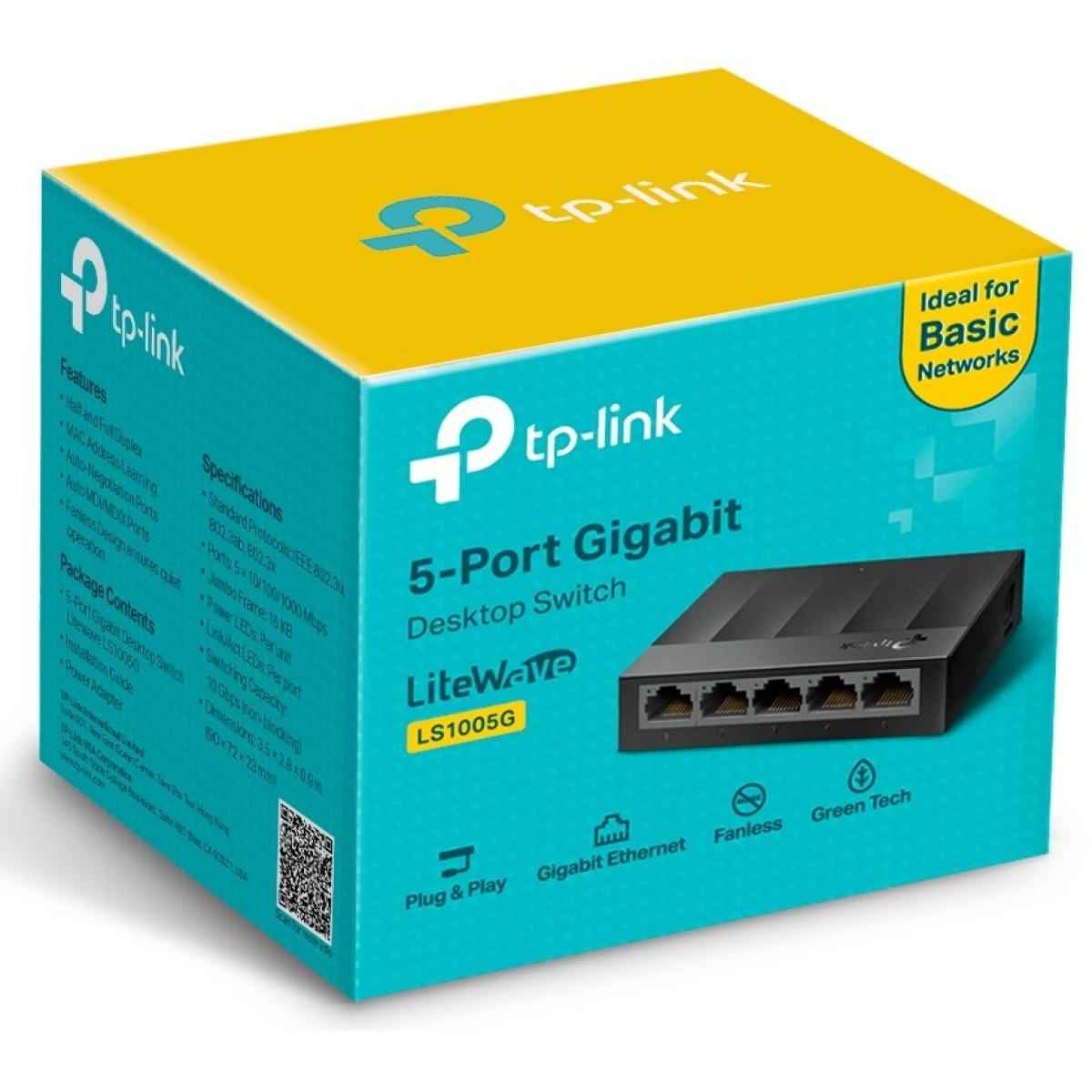 Tp Link Ls1005g Litewave 5 Port Gigabit Ethernet Switch | Desktop Ethernet Splitter | Unshielded Network Switch | Plug & Play | Fanless Quiet | Unmanaged Black