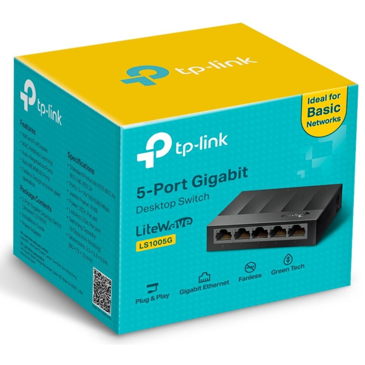TP-Link LS1005G Litewave 5 Port Gigabit Ethernet Switch | Desktop Ethernet Splitter | Unshielded Network Switch | Plug & Play | Fanless Quiet | Unmanaged - Black