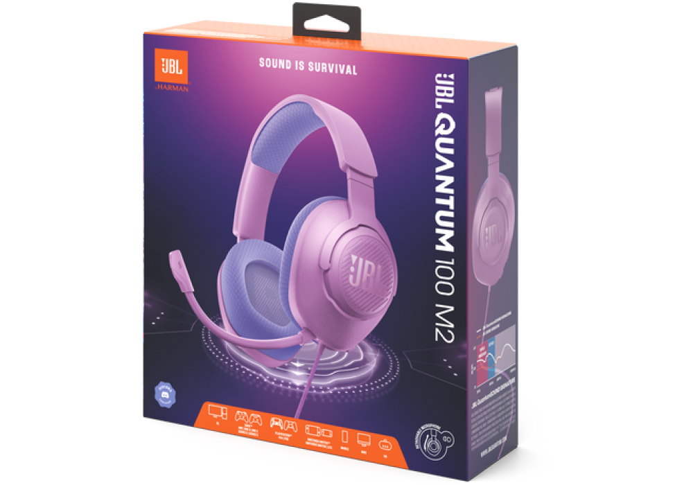 JBL Quantum 100M2 - Wired Over-Ear Gaming Headset with omnidirectional, Detachable mic with Mute Option and Fabric-Covered Memory Foam Ear Cushions, Compatible with All Platforms (Purple)