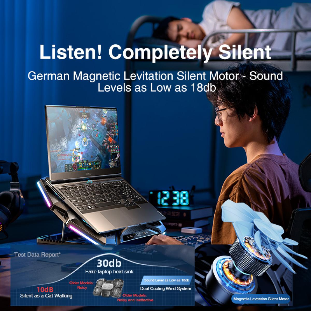 Rtako Lz D12 Gaming Laptop Cooler Foldable Adjustable Notebook Stand Heat Dissipation Holder for 12 18'' Cooling Pad with RGB Light Black
