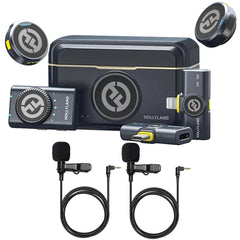 Hollyland LARK M2 COMBO 2-Person Wireless Combo Universal Microphone System 2.4 GHz w/ Advanced ENC, Long Batter Life with 2x Hollyland Lavalier Microphone: Omni Sound Wide Compatibility (3.5mm) - (Shine Charcoal) | Lark M2 Combo Wireless |