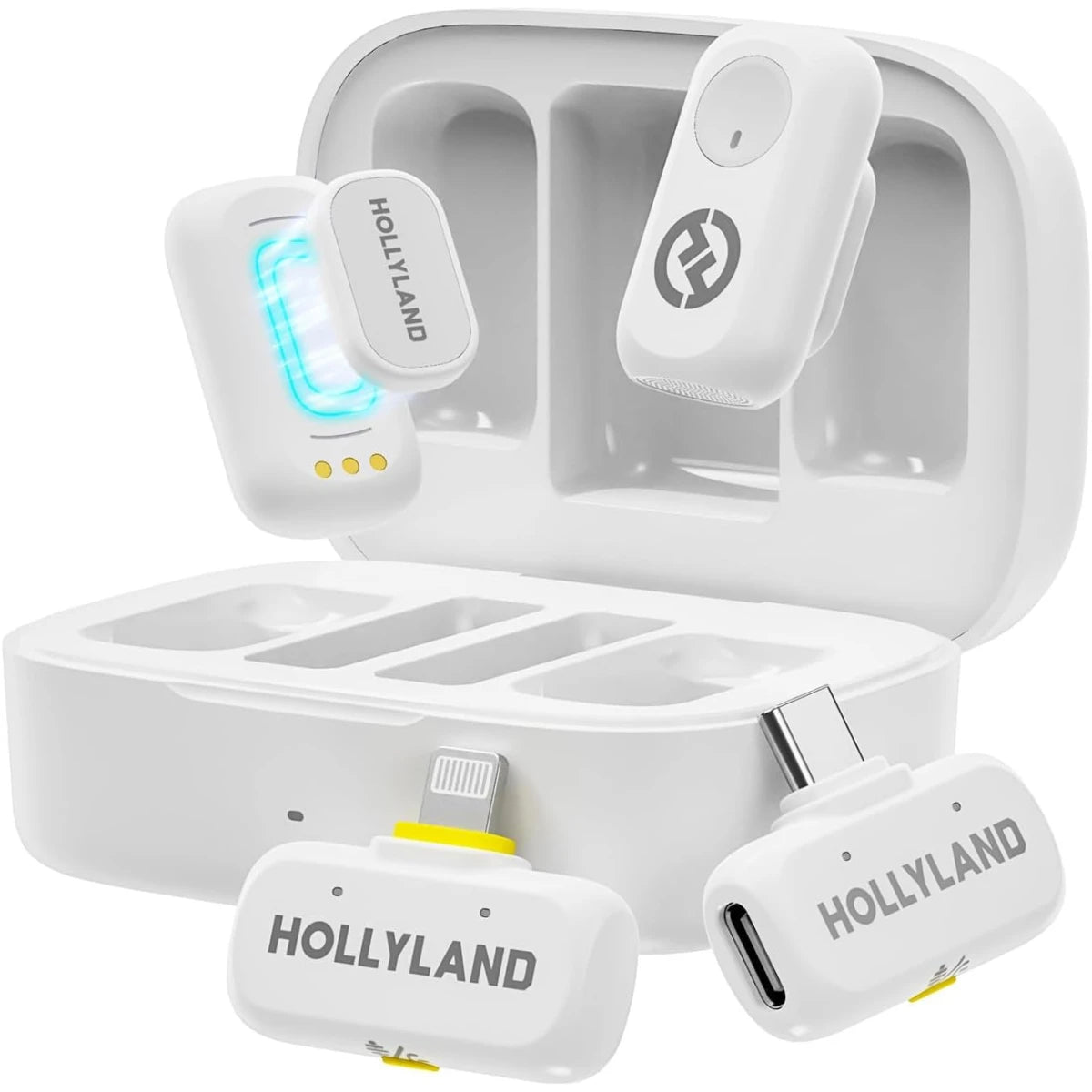 Hollyland LARK A1 Combo Wireless Microphone for iPhone, Android, Pure Sound, 3-Level Intelligent Noise Cancellation, Magnetic Mini Microphone for Vlogging, YouTube, Podcast, White